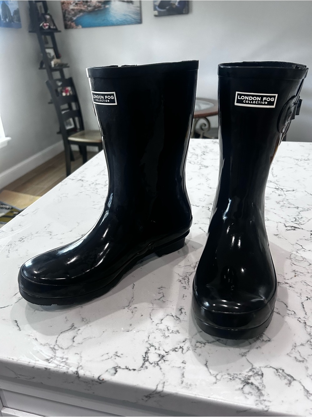 London Fog Glossy Black Mid-Calf Rain Boots